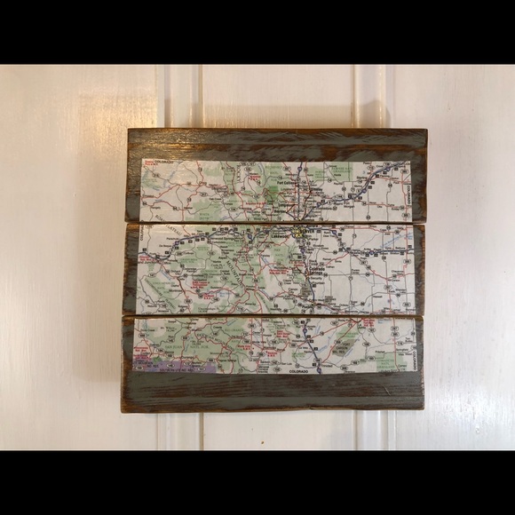 CLEARANCE Colorado Map Decoupage Eco Recycled Wall Travel Art - Picture 1 of 6